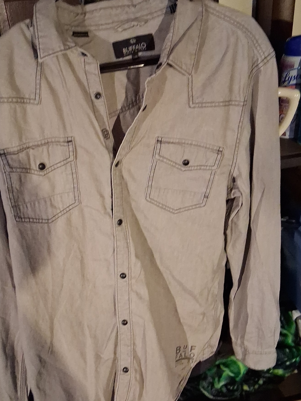 Buffalo David Bitton Men's Casual Button-Down Shirt in Light Beige